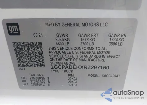 2024 Chevrolet Silverado 1500 2Wd Short Bed Custom from USA, damaged, VIN 1GCPABEKXRZ297160